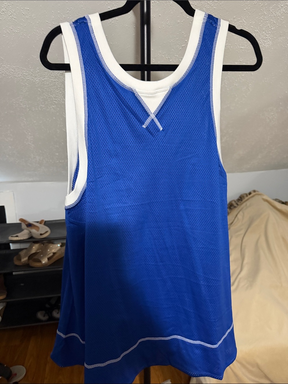 FP Movement by Free People Blue Mesh Tank with White Trim